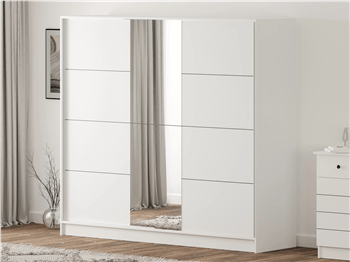 Öykü 210 cm Aynalı Beyaz Sürgülü Dolap