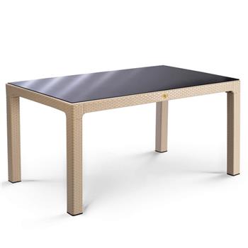 Rattan 90x150 Camlı Bahçe Masası
