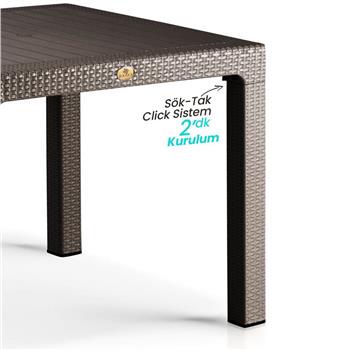 Rattan 90x150 Camsız Bahçe Masası