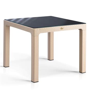 Rattan 90x90 Camlı Bahçe Masası