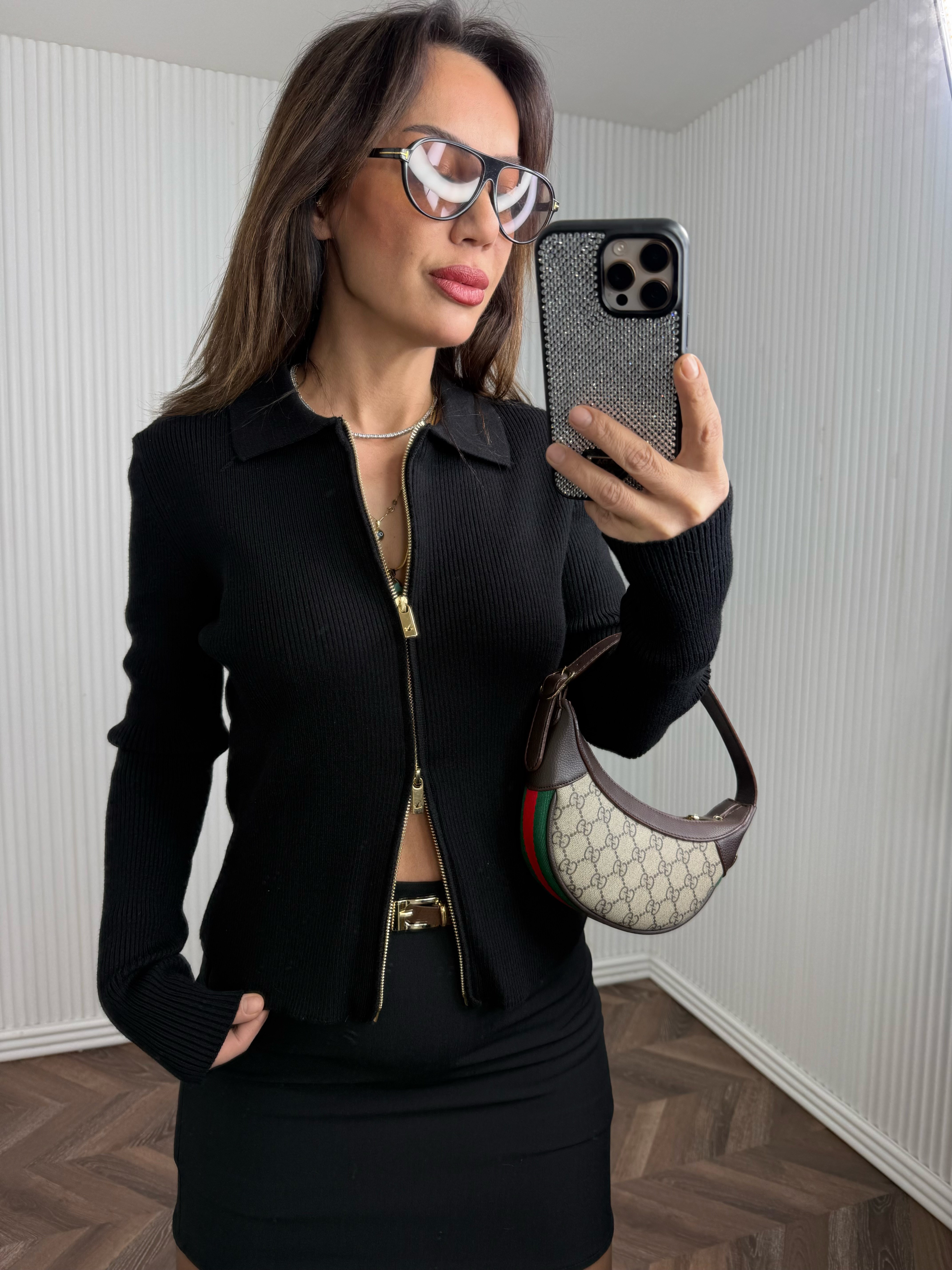 GİGİ Marka Model Siyah Çift Fermuarlı Triko Hırka No Sıfır 8