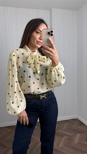 HARYY Sarı Kahve Puantiyeli Şifon  Gömlek No Sıfır 8