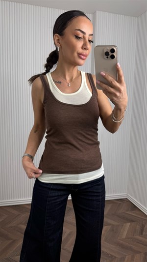 July Kahve-Krem Çift Görünümlü Atlet No Sıfır 8