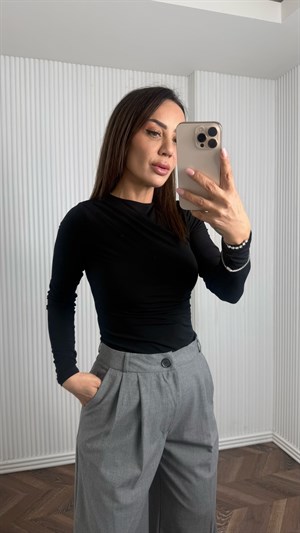REAL Siyah Drape Detaylı Bluz No Sıfır 8