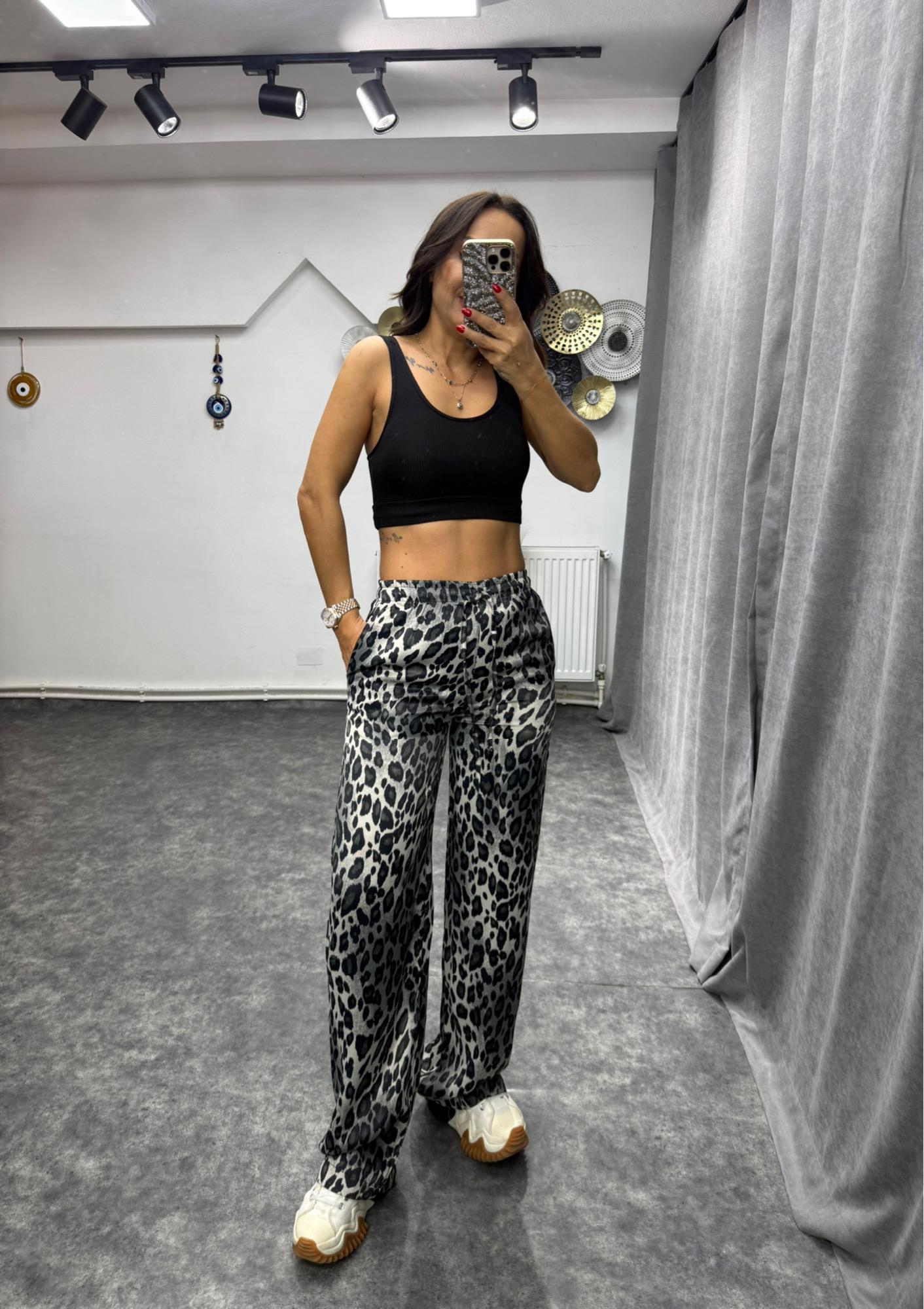 Henna Gri Leopar Desenli  Saten Pantalon No Sıfır 8