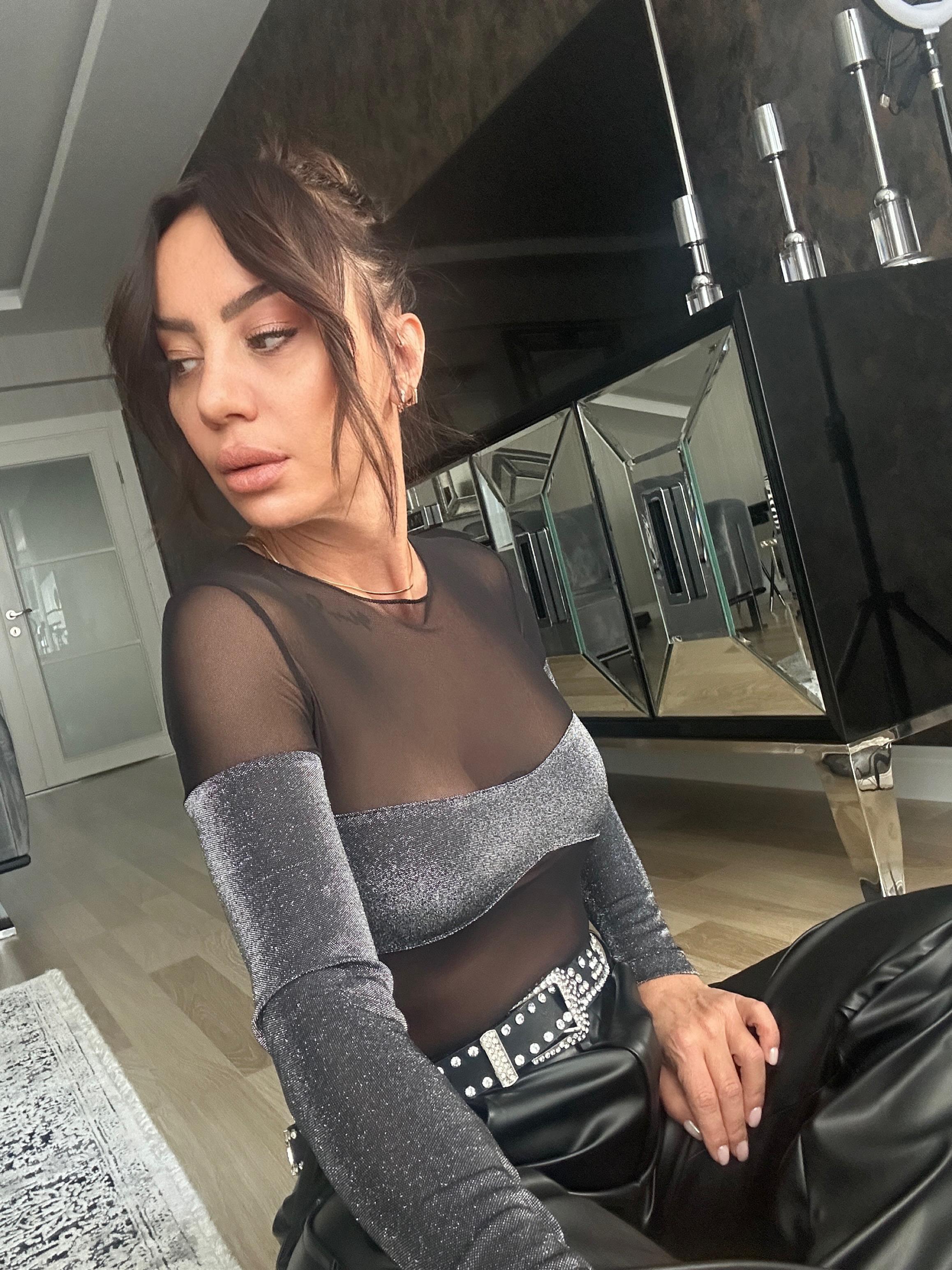 Kendinden Pedli Tül Bluz  Gri Detaylı No Sıfır 8