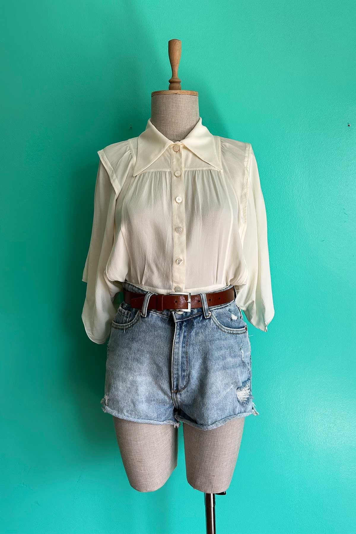 Chole Vintage Saf İpek Beyaz Gömlek
