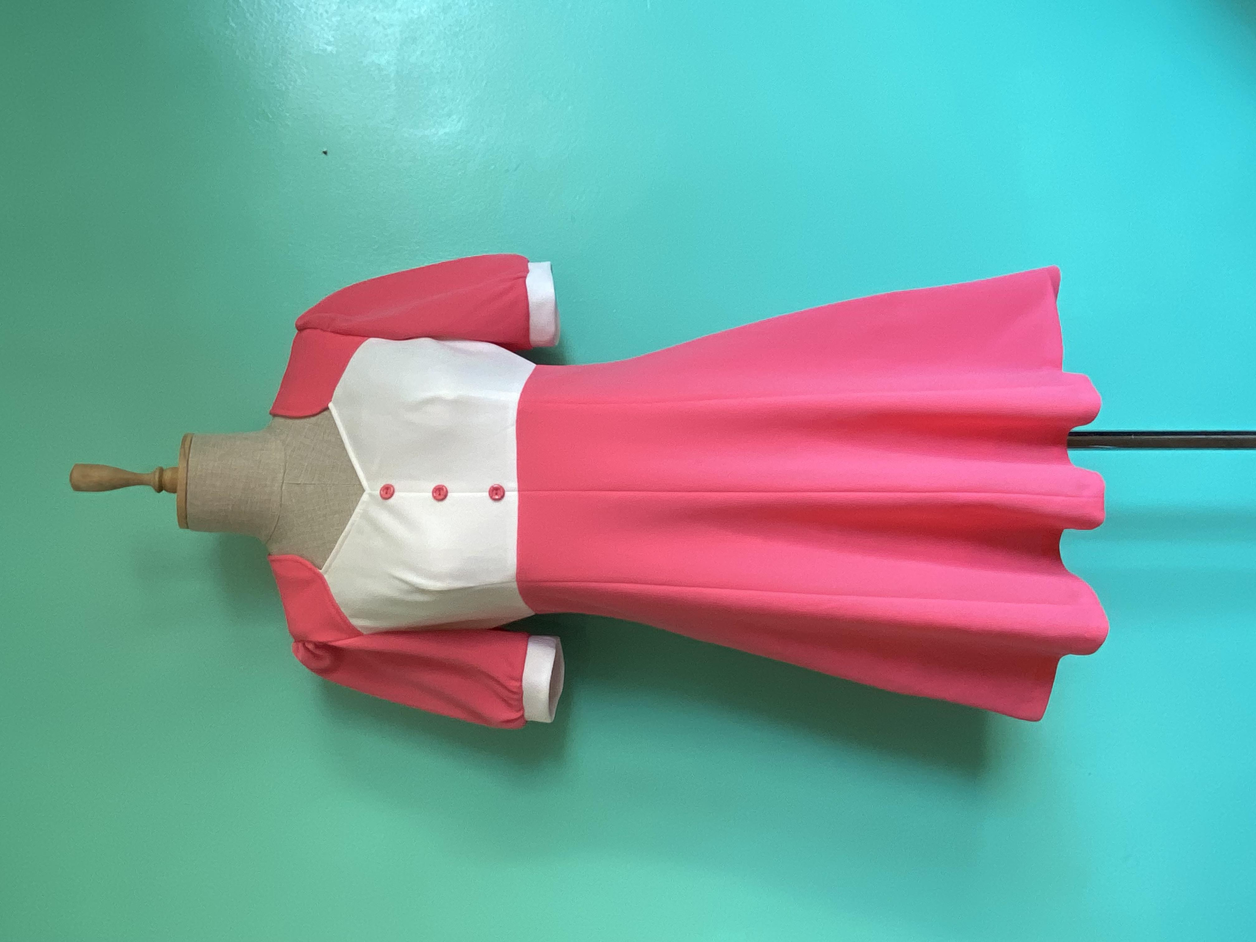 Vintage 60s Pembe Beyaz Elbise