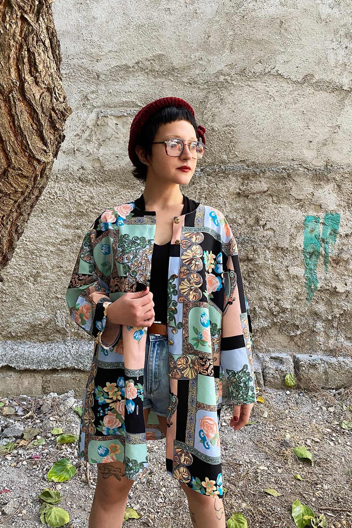 Vintage Bisiklet Yaka Oversize Gömlek