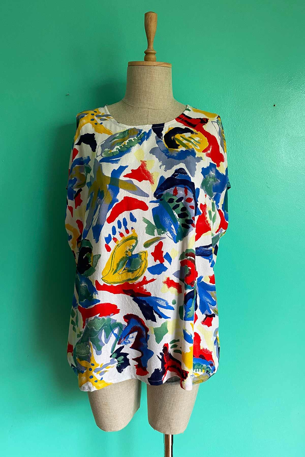 Vintage Bisiklet Yaka Renkli Viskon Pamuk Tshirt