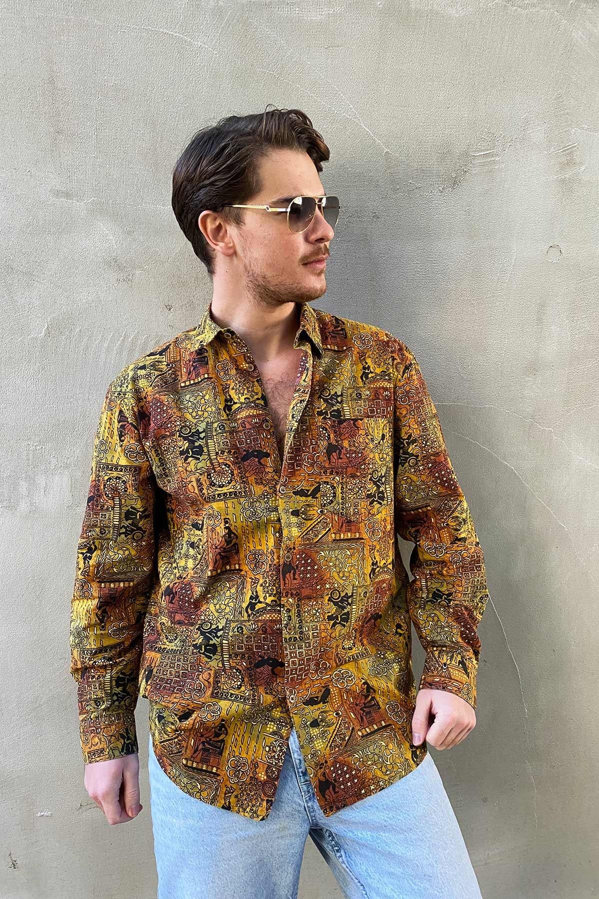 Vintage Desenli Cotton Gömlek