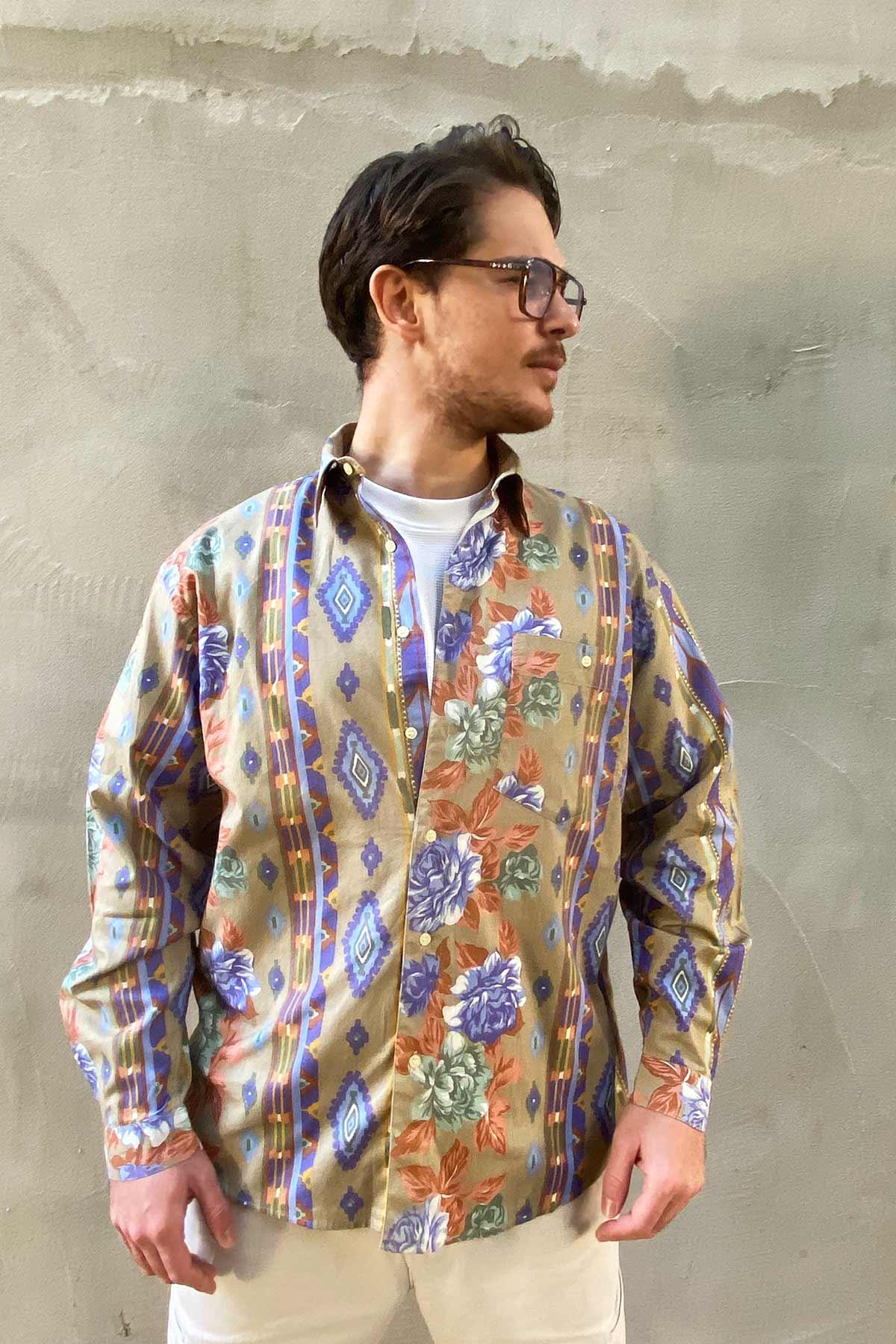 Vintage Desenli Cotton Gömlek