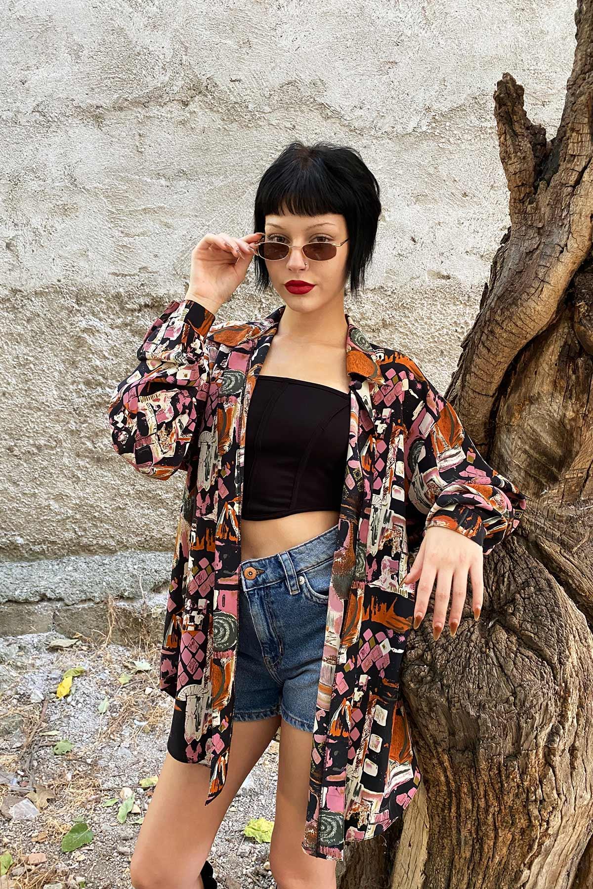 Vintage Desenli Gömlek