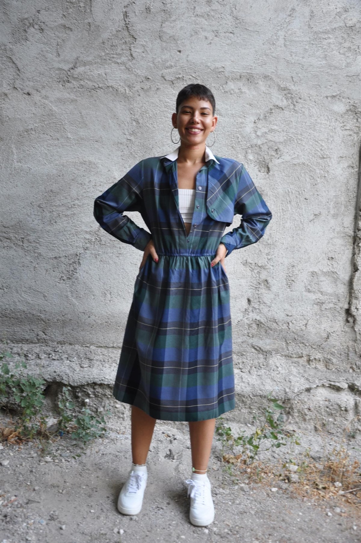 vintage ekose elbise