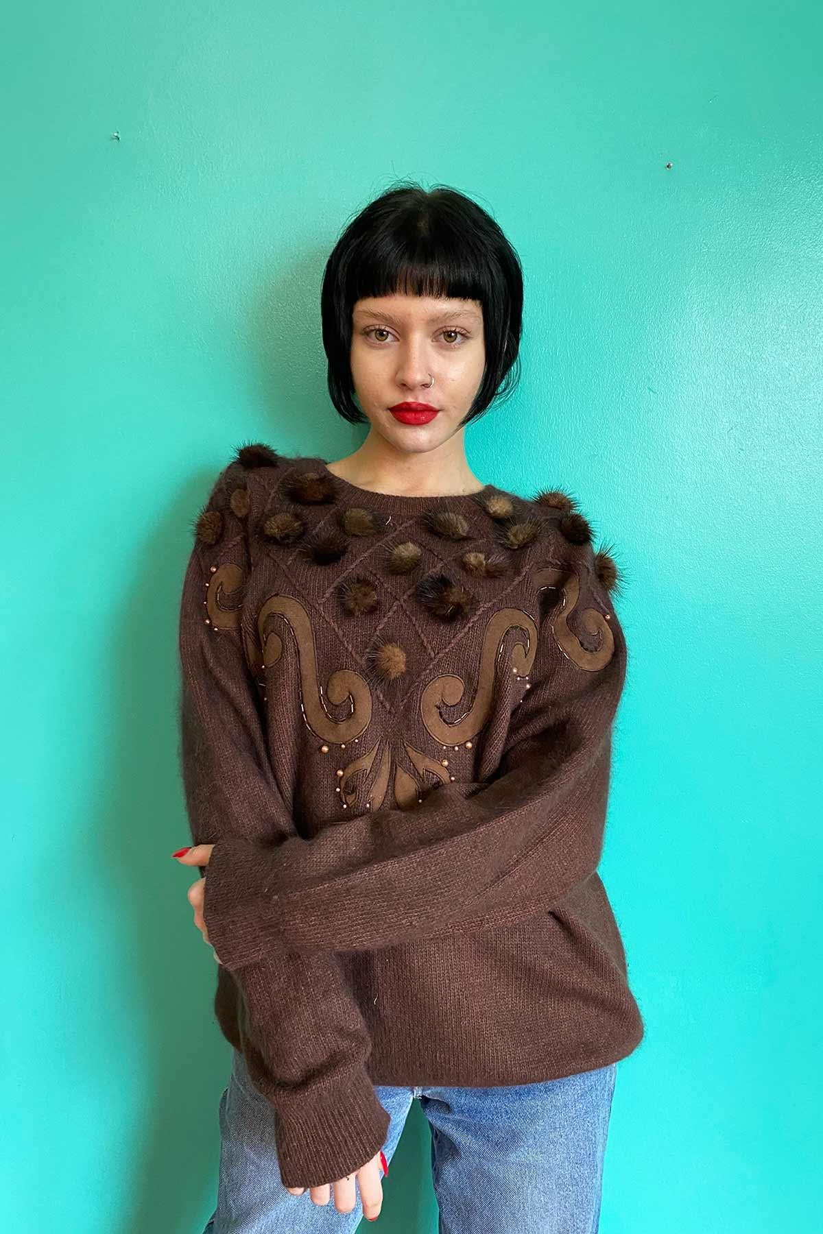 Vintage Kahve Yün Kazak