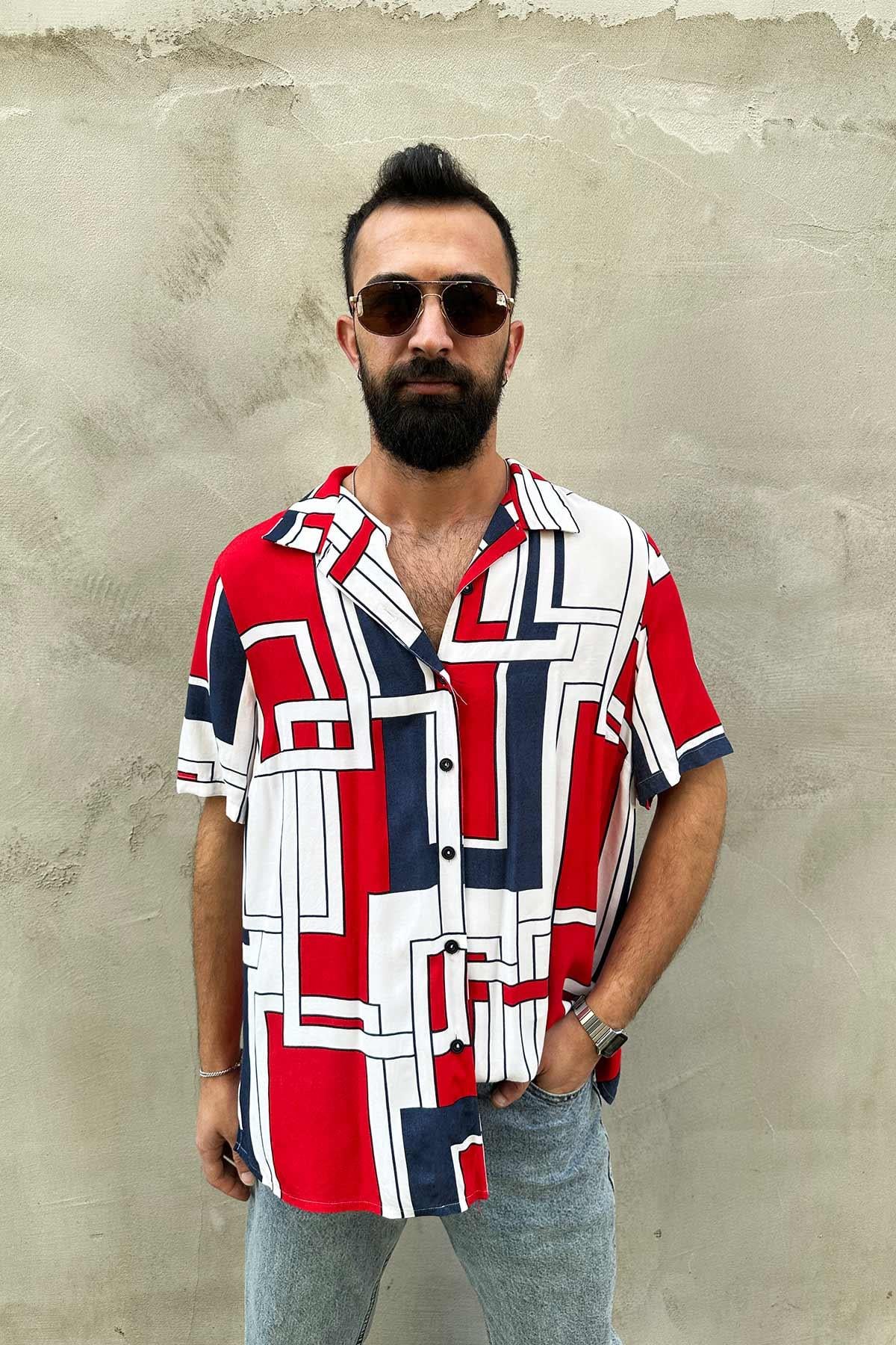 Vintage Kısa Kol Viskon Gömlek