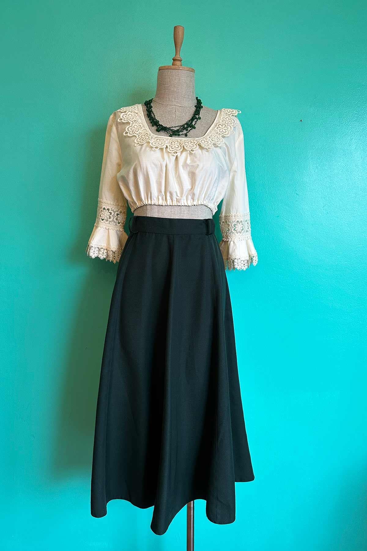 Vintage Koyu Yeşil Kloş Etek