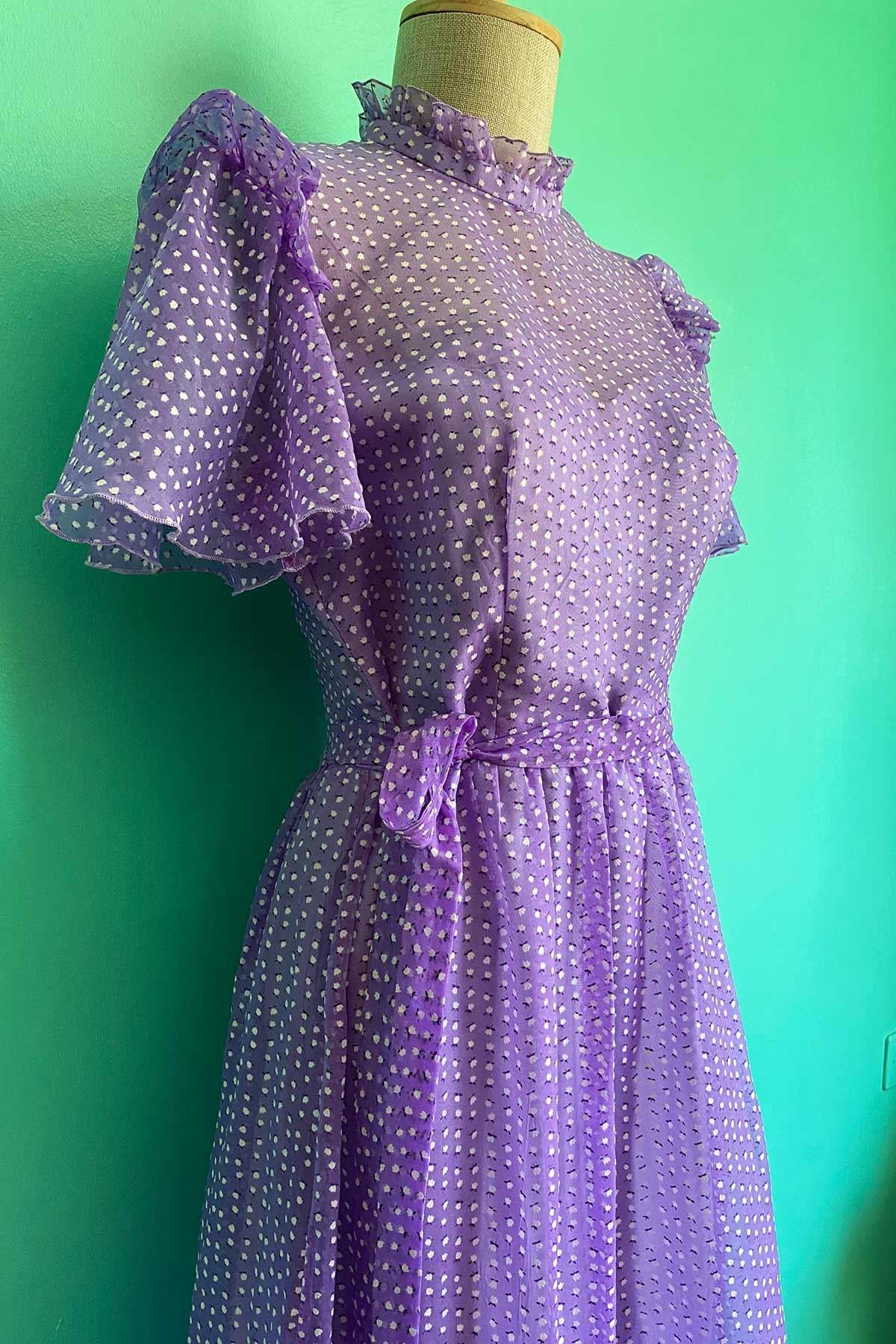 Vintage Kuşaklı Mor Elbise
