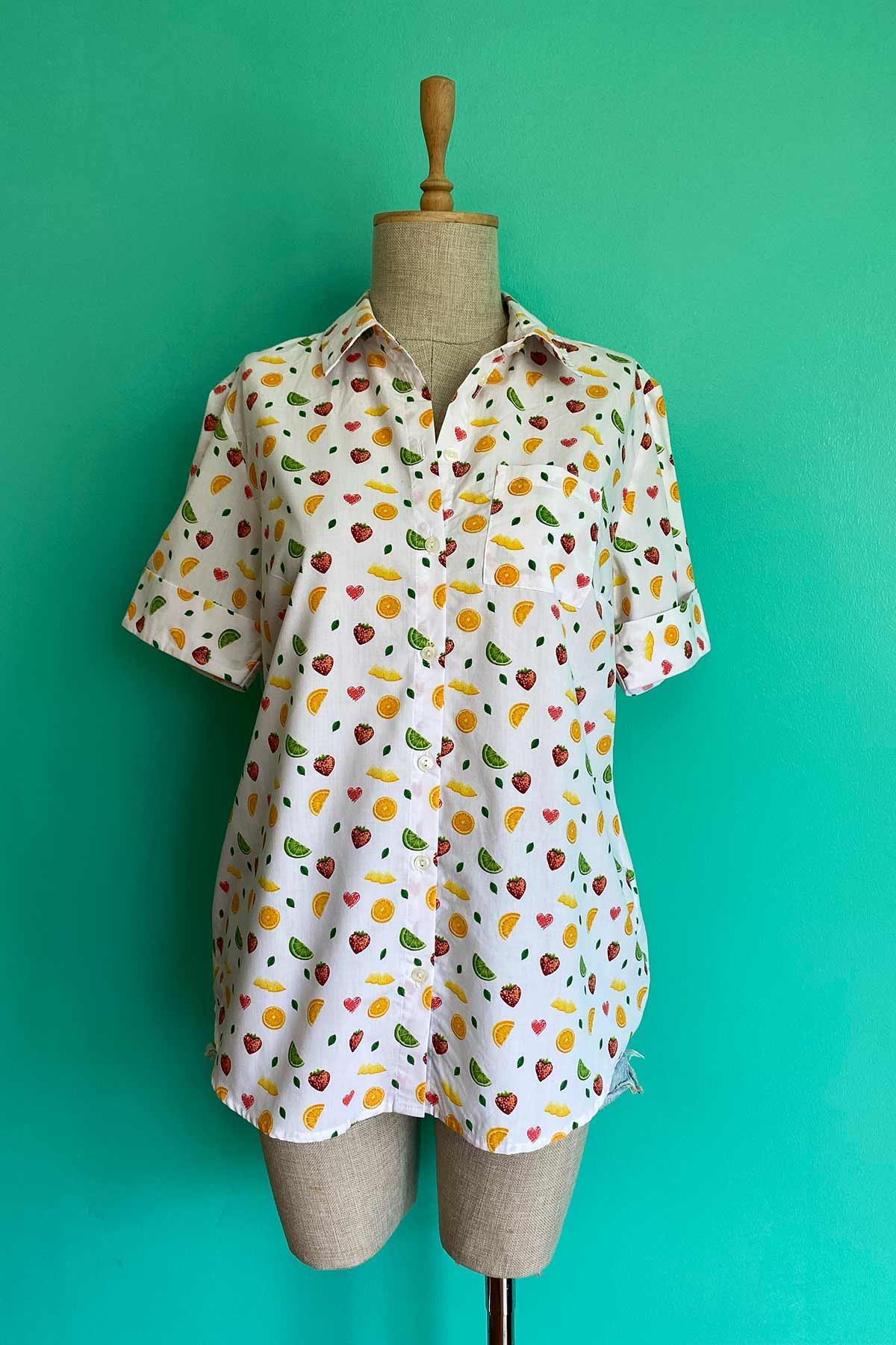 Vintage Meyve Desenli Cotton Gömlek