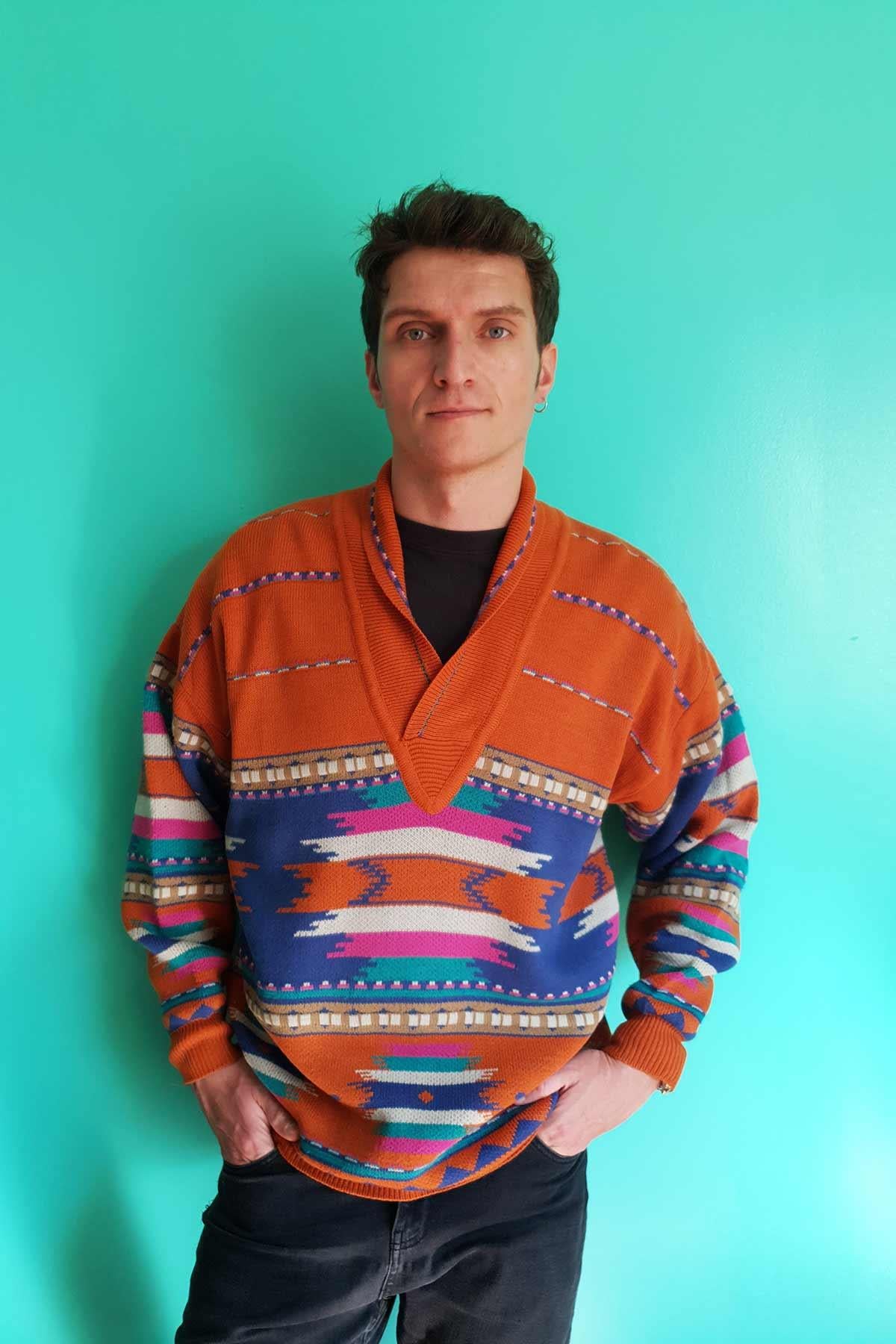 Vintage Oversize Renkli Kazak