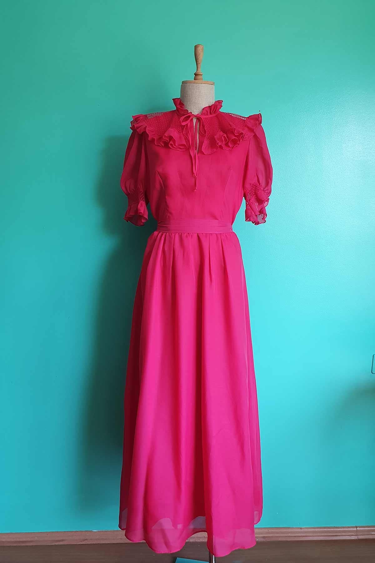 Vintage Pembe Gece Elbiesi