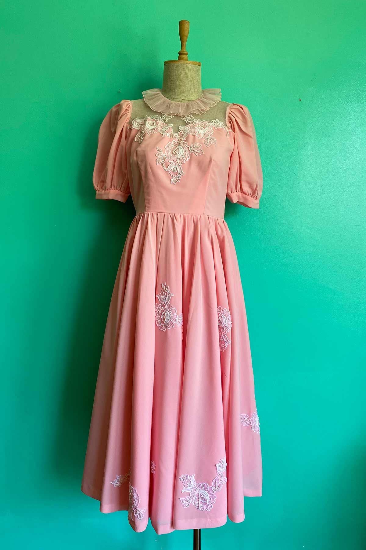 Vintage Pembe Gelinlik Elbise