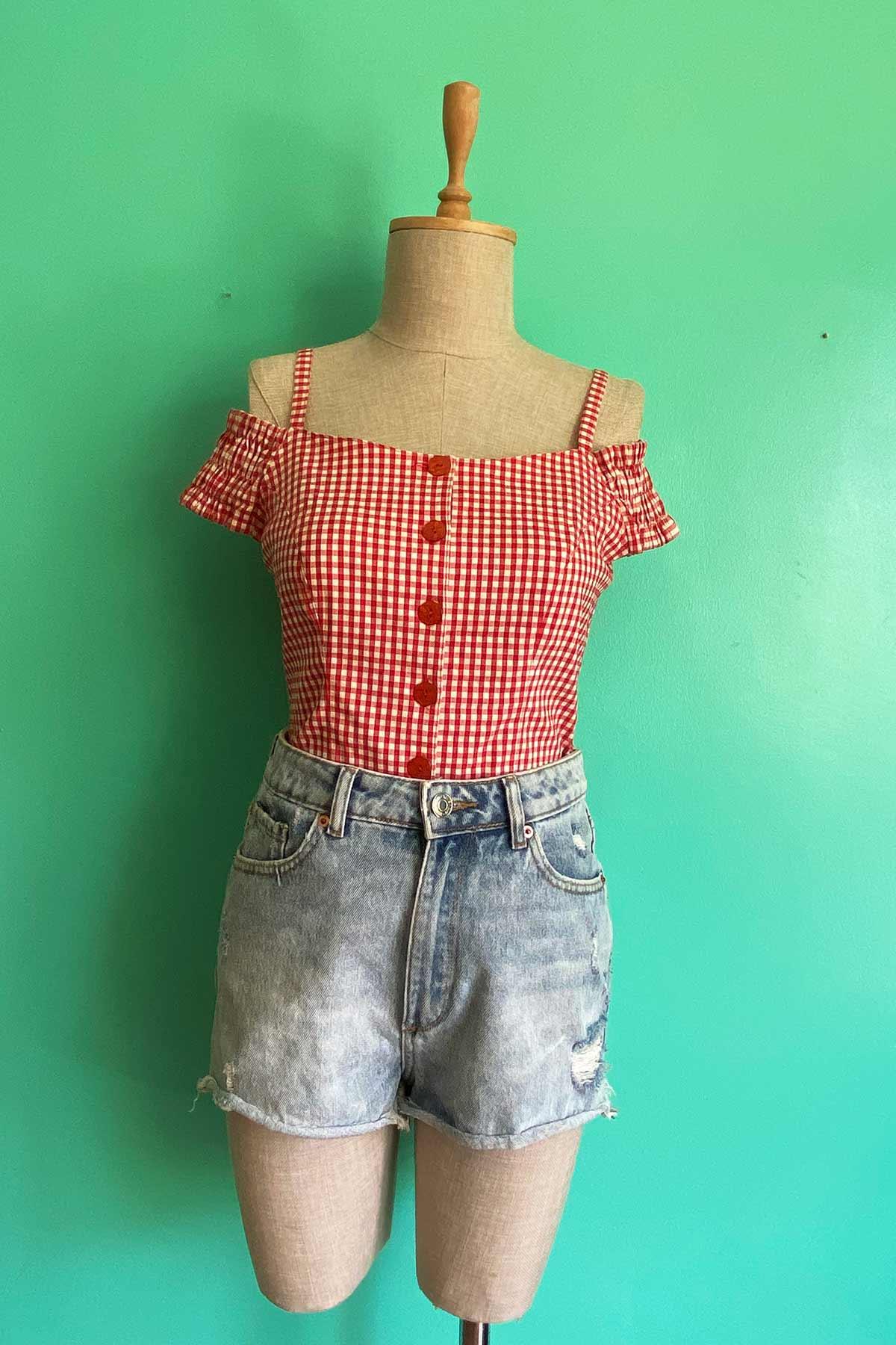 Vintage Pötikare Askılı Bluz