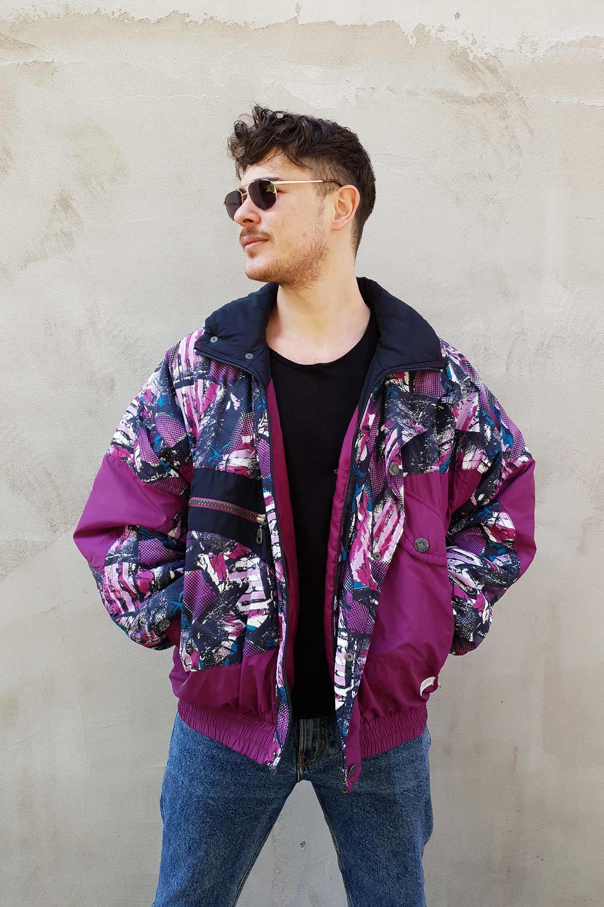 Vintage Renkli Bomber Mont