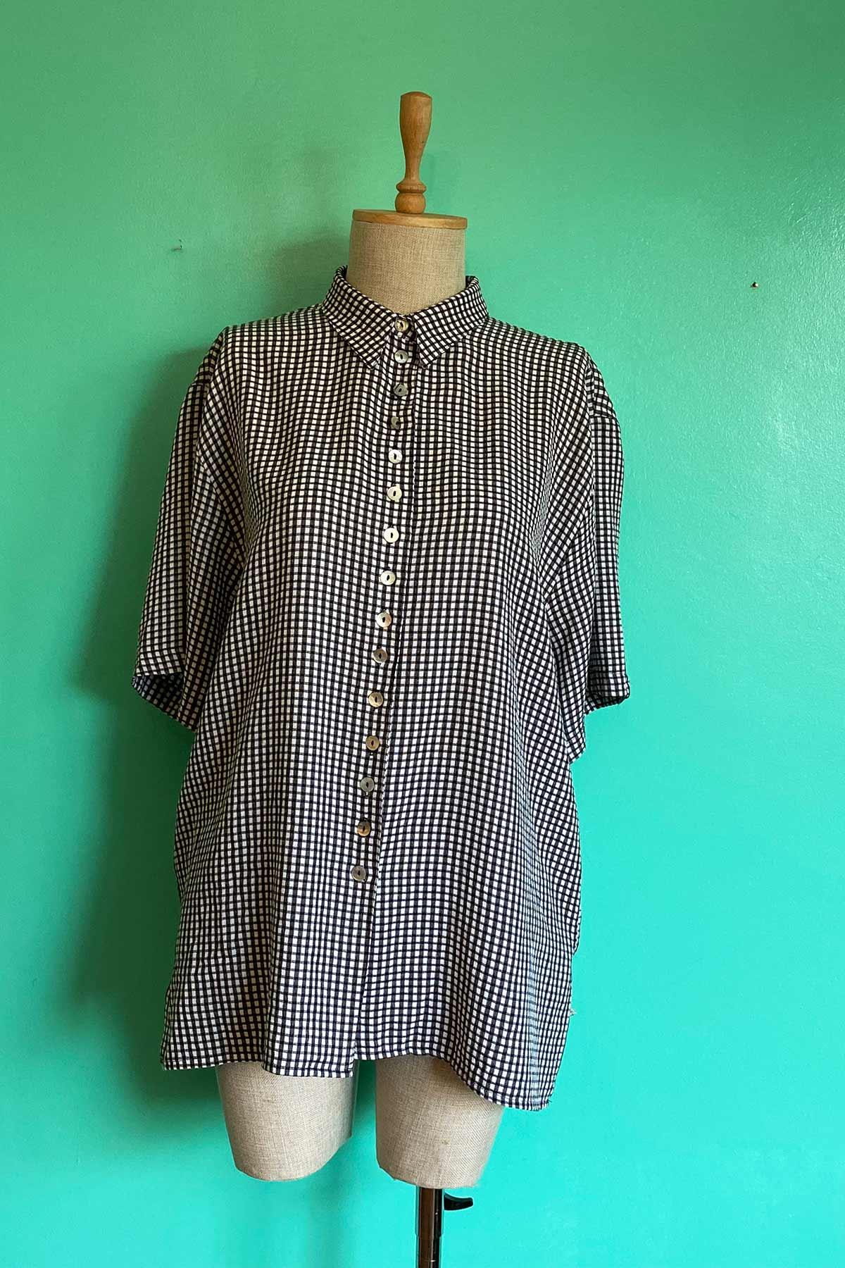 Vintage Siyah Beyaz Pötikare Oversize Pamuk Gömlek