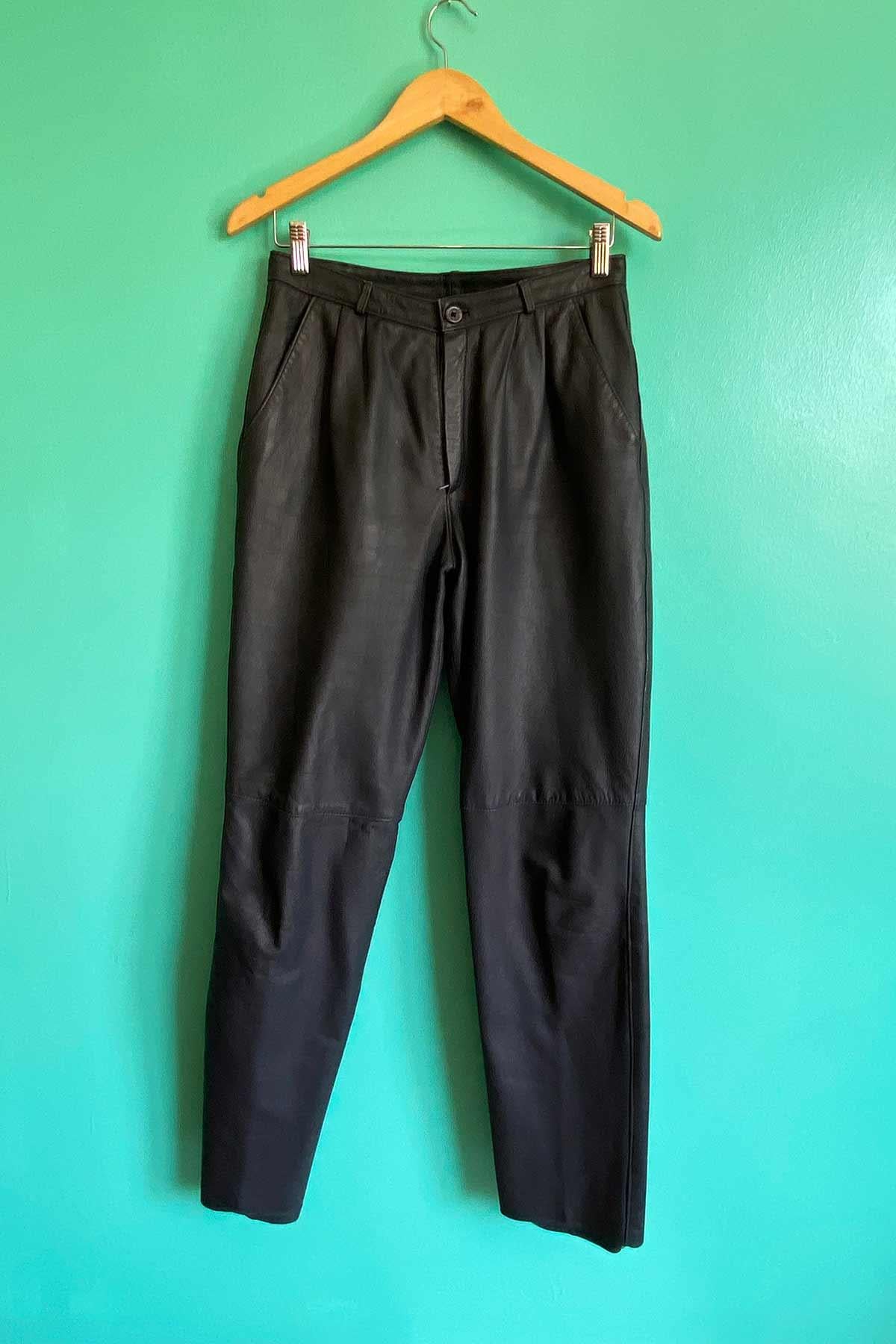 Vintage Siyah Deri Pantolon