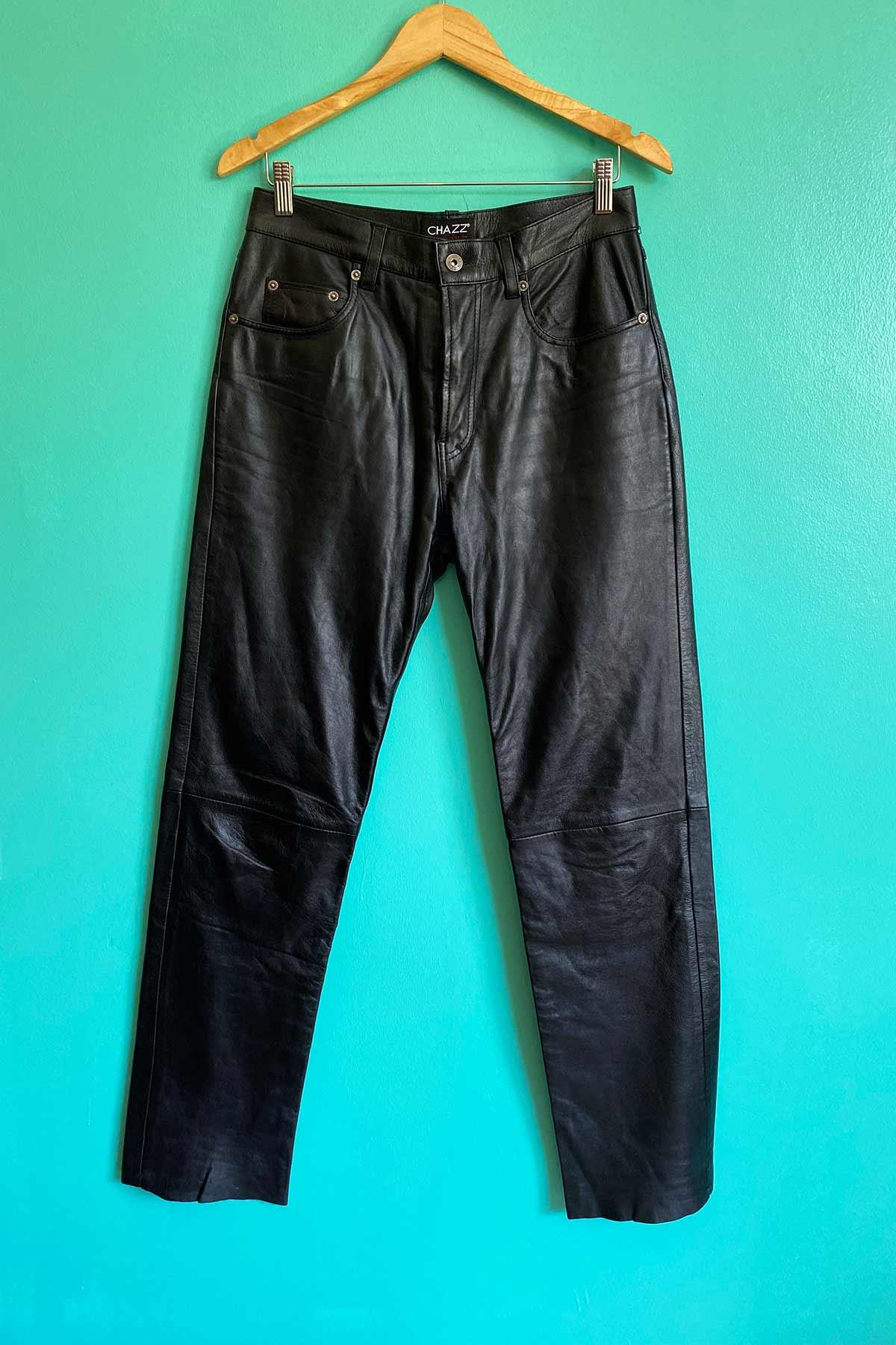 Vintage Siyah Deri Pantolon