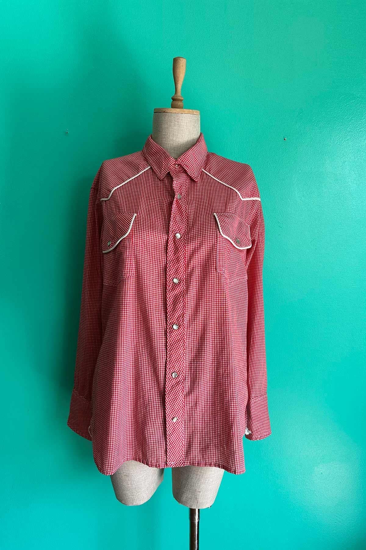 Vintage Uzun Kol Pötikare Pembe Gömlek
