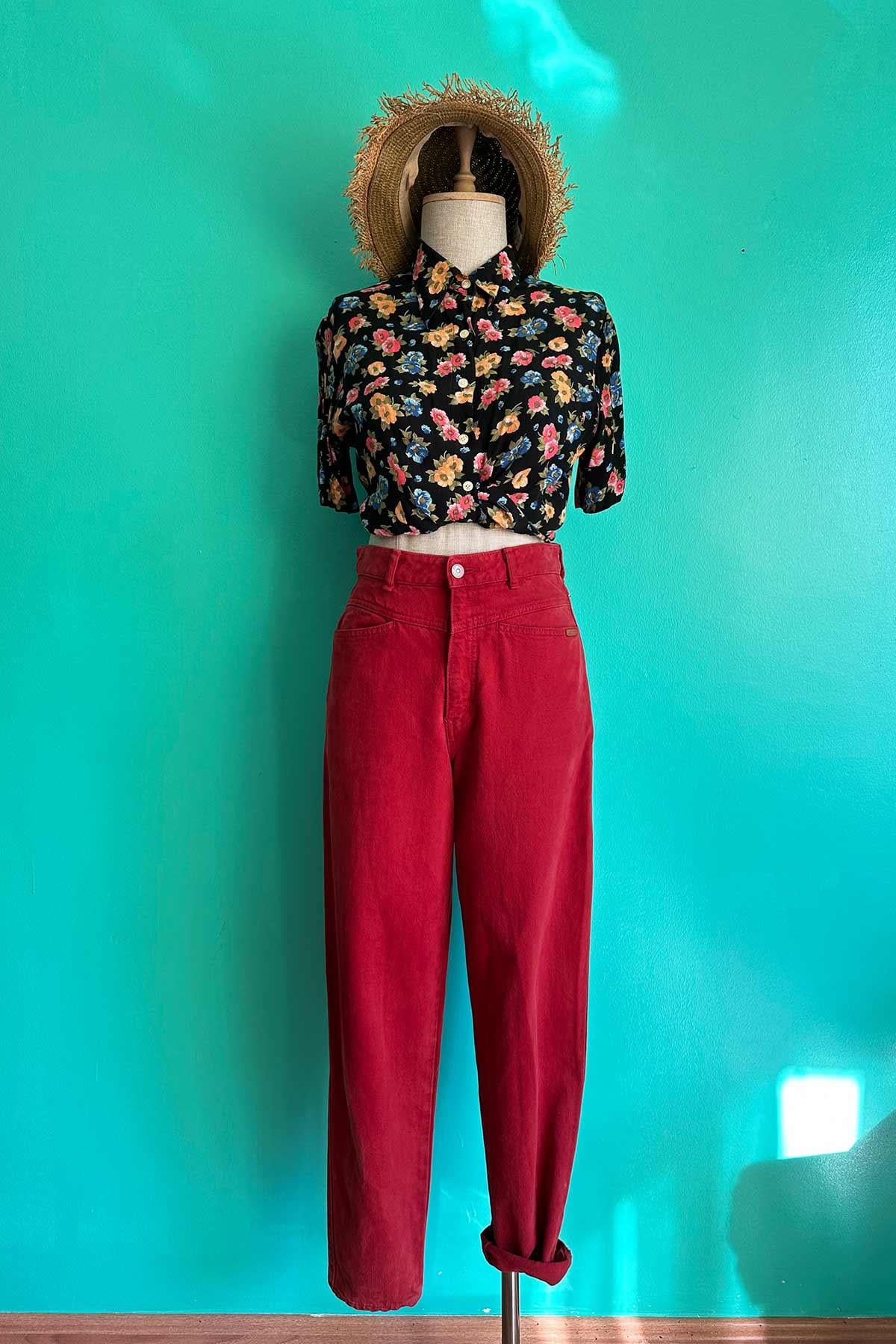 Vintage Yüksek Bel Kırmızı Mom Jean