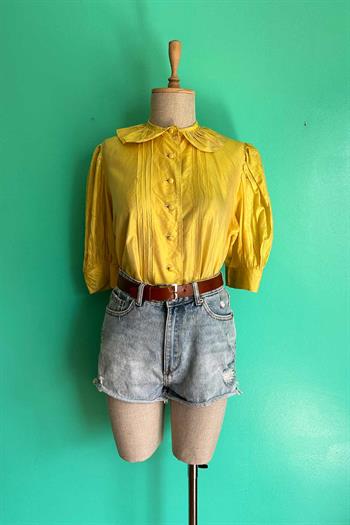 Vintage Bebe Yaka Parlak Sarı Gömlek