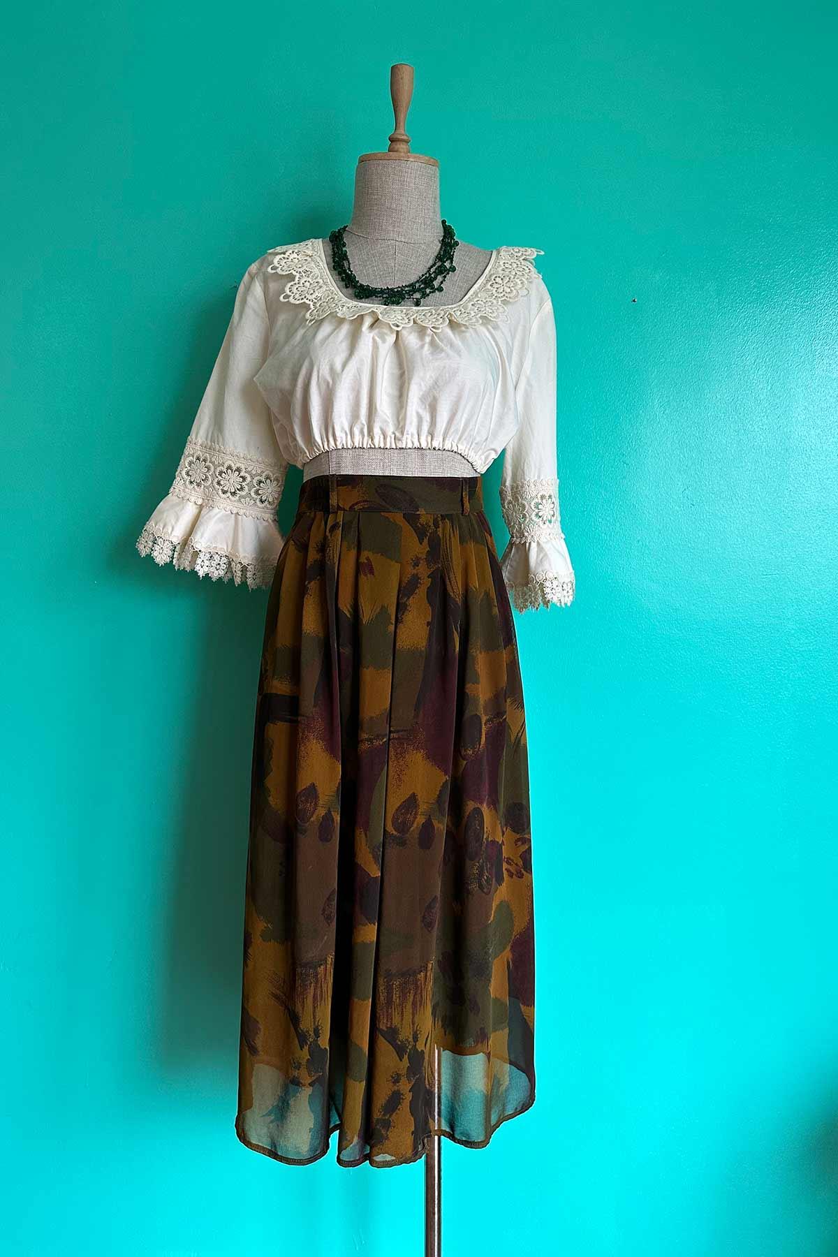 Vintage Astarlı Şifon Etek Pantolon