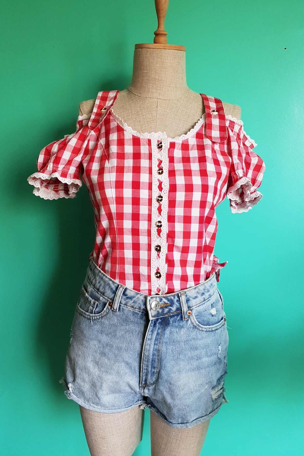 Vintage Bavyera Pembe Bluz