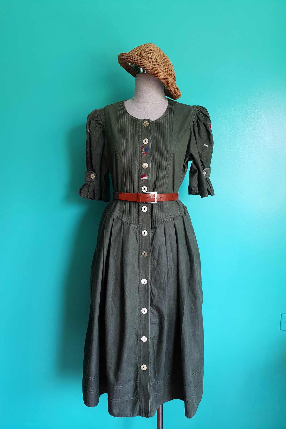 Vintage Bavyera Yeşil Kot Elbise