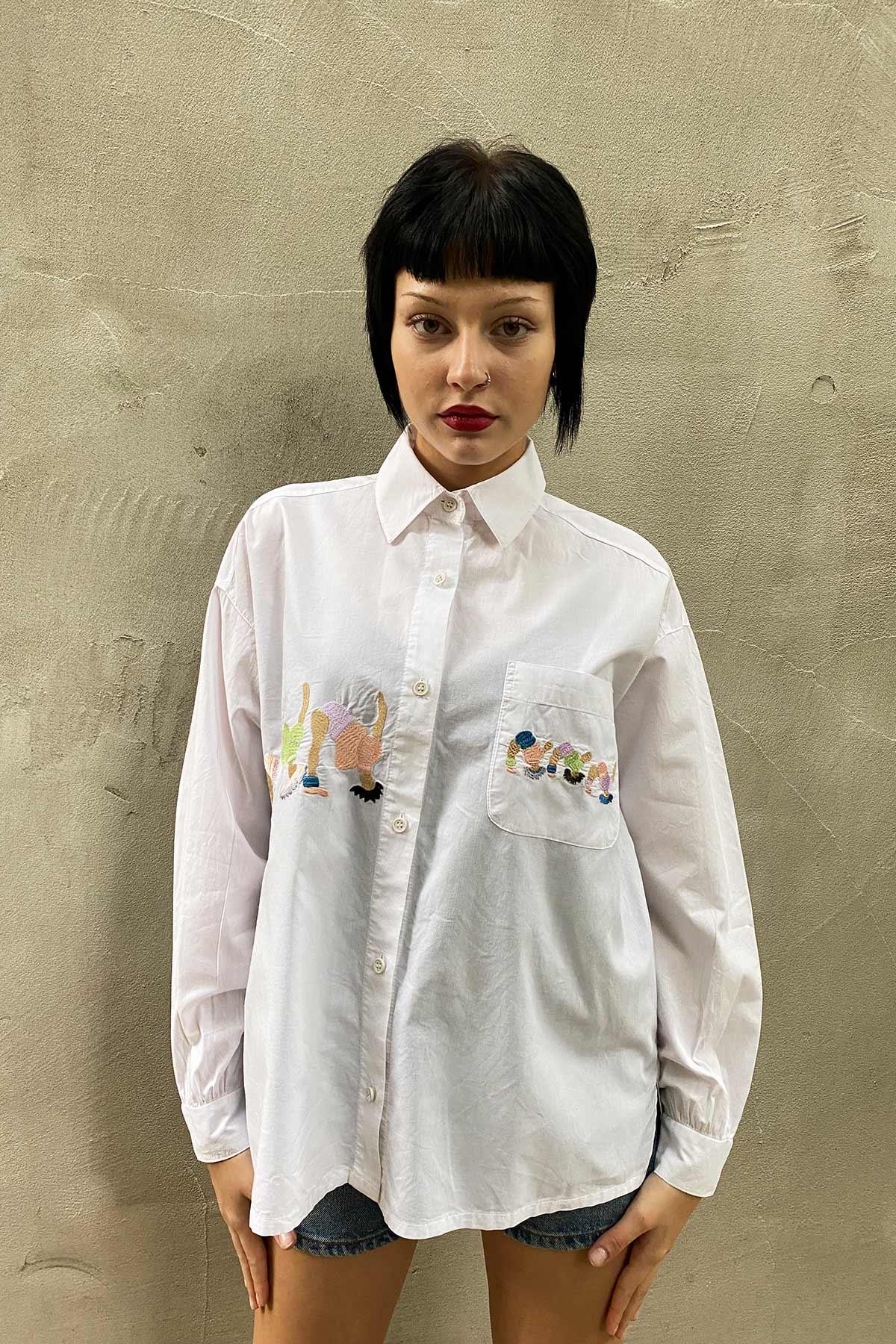 Vintage Beyaz Cotton Gömlek