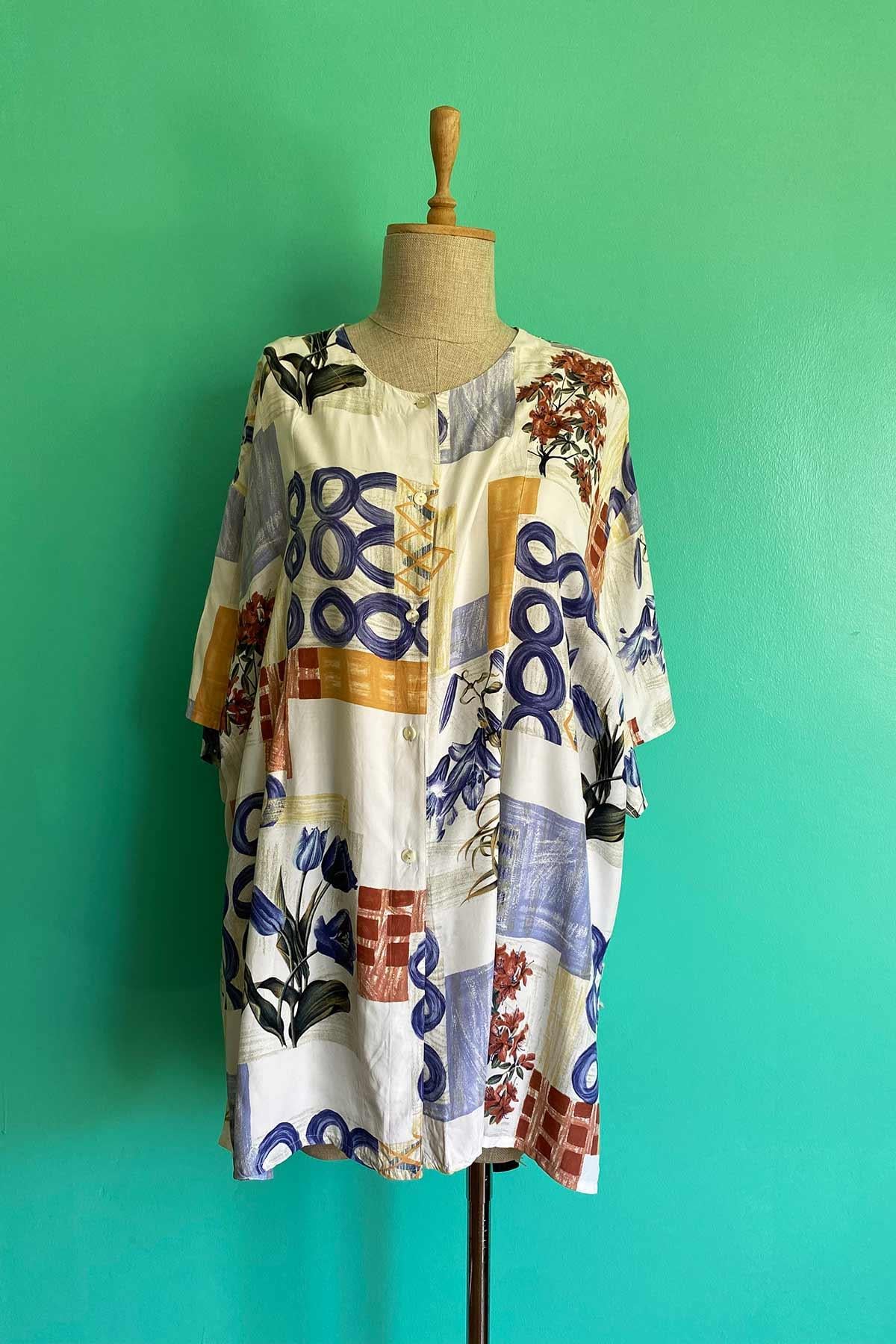 Vintage Bisiklet Yaka Oversize Viskon Gömlek