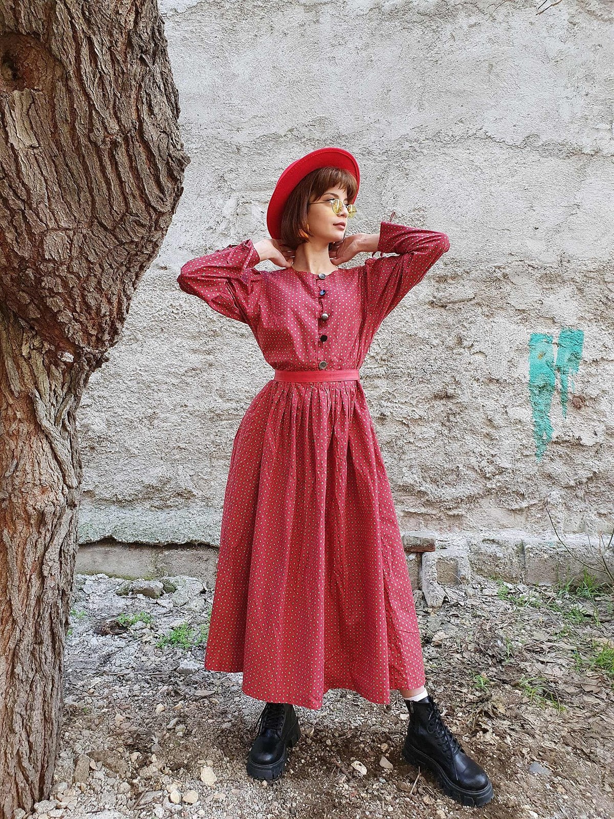 Vintage Cepli Midi Elbise