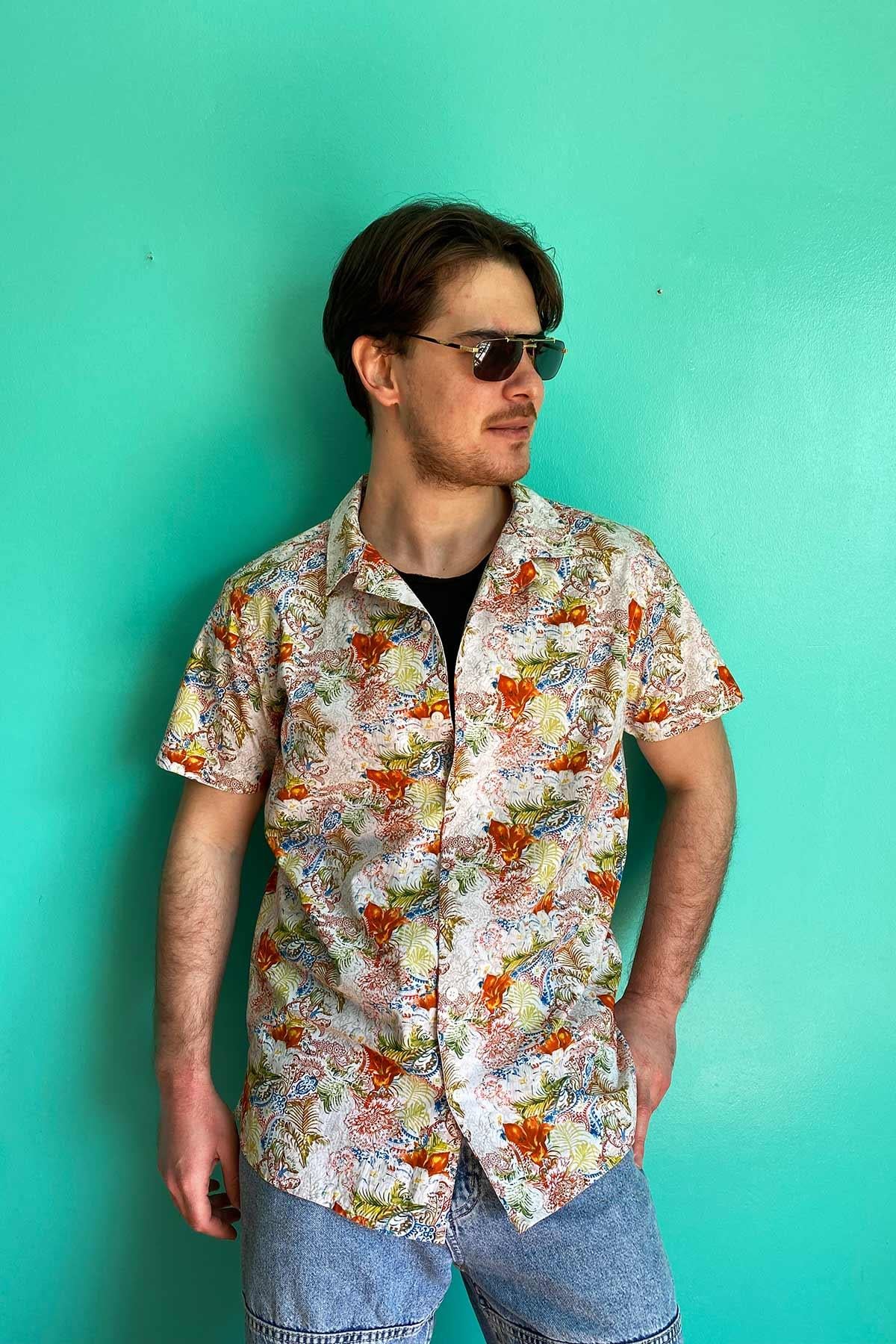 Vintage Çiçek Desenli Cotton Gömlek