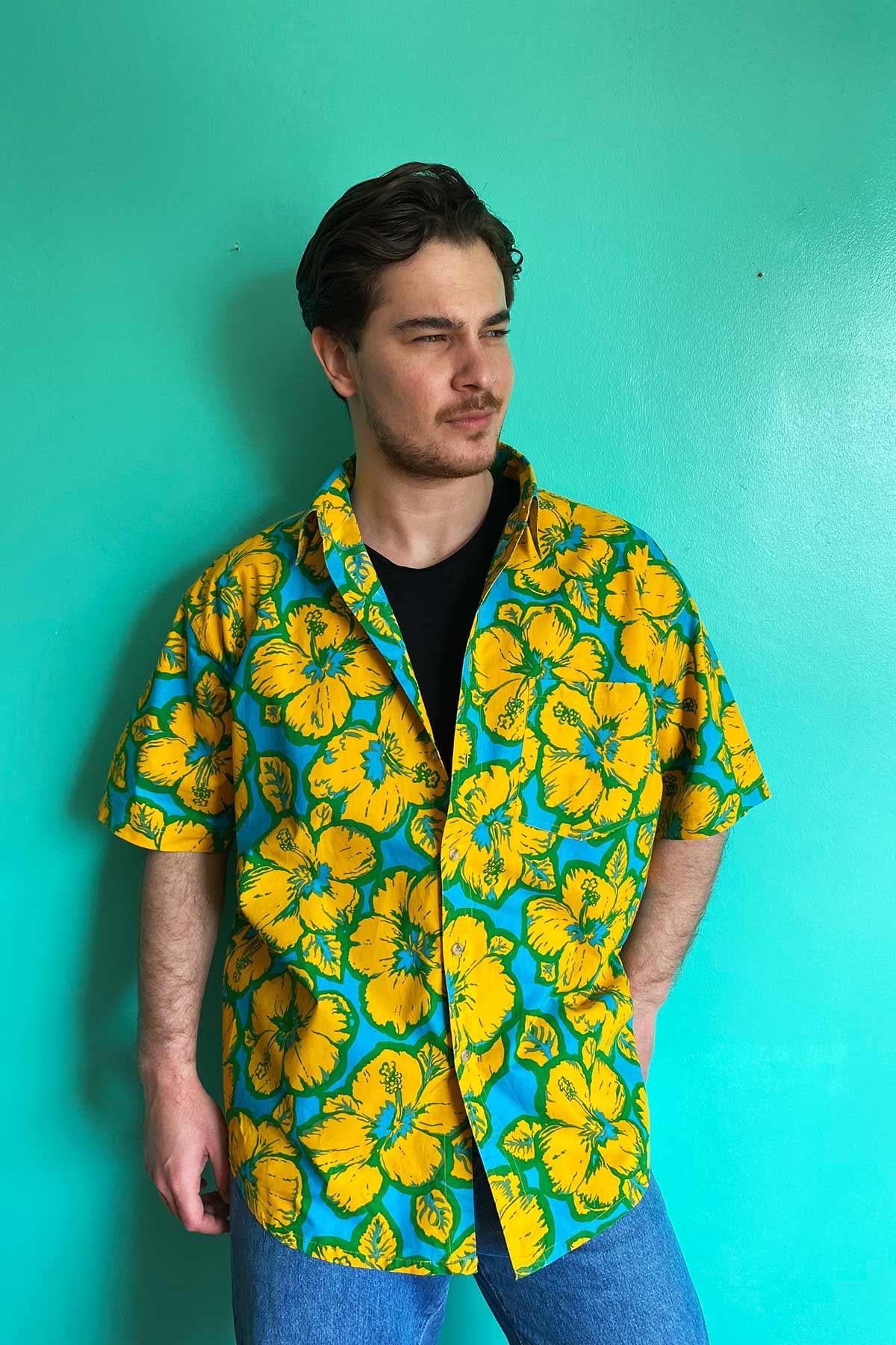 Vintage Çiçek Desenli Cotton Gömlek