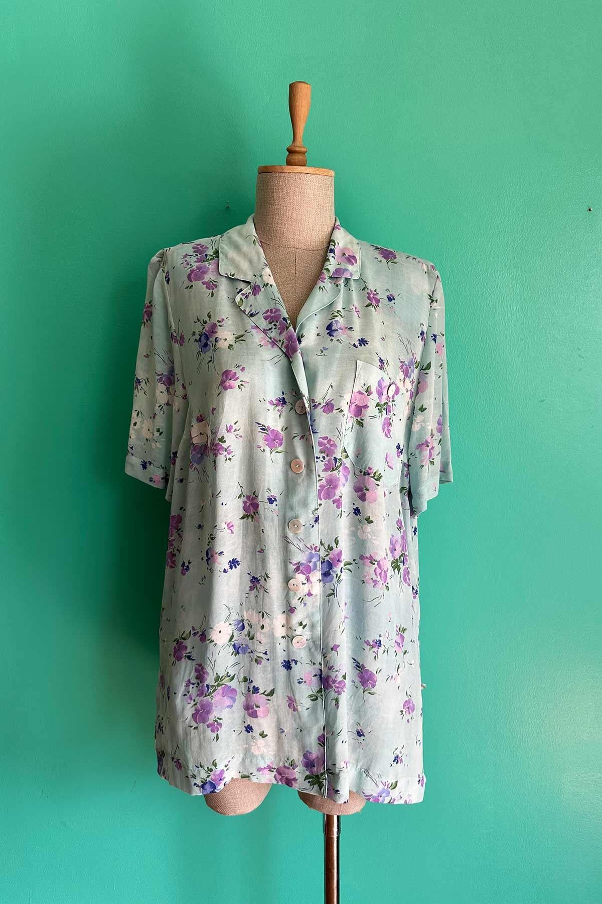 Vintage Çiçekli Oversize Şifon Gömlek