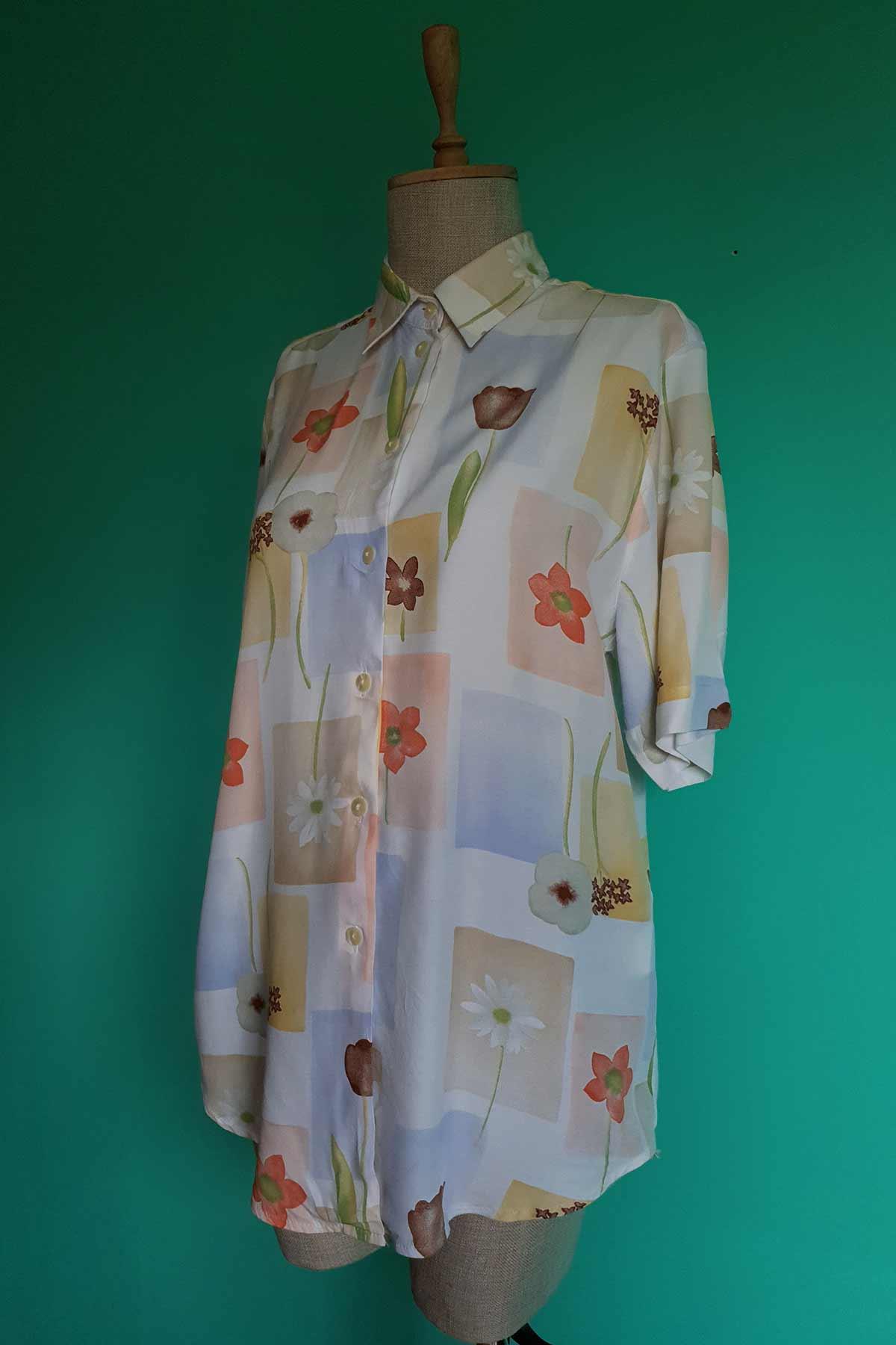 Vintage Çiçekli Oversize Viskon Gömlek