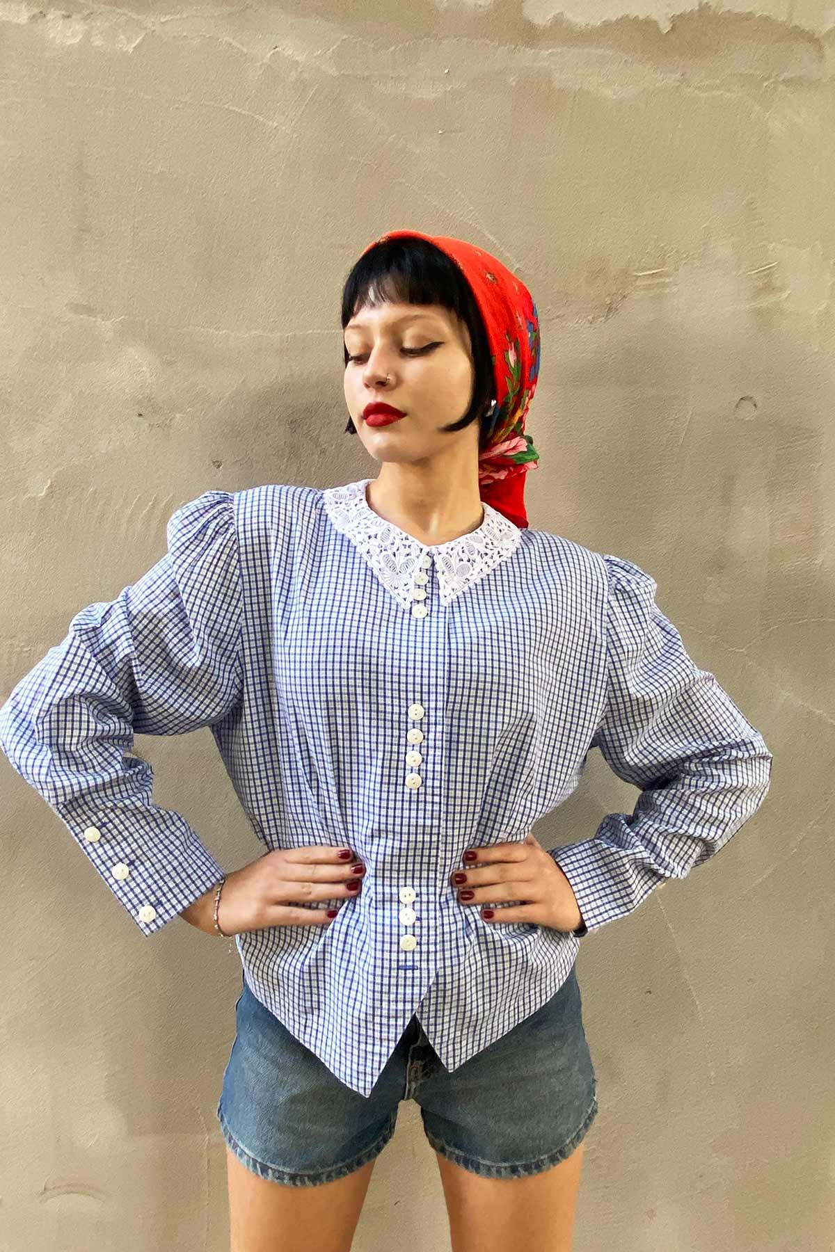 Vintage Dantel Yaka Cotton Gömlek