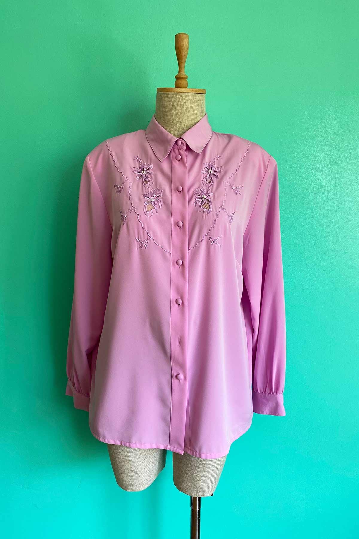 Vintage Delik İşi Pembe Gömlek