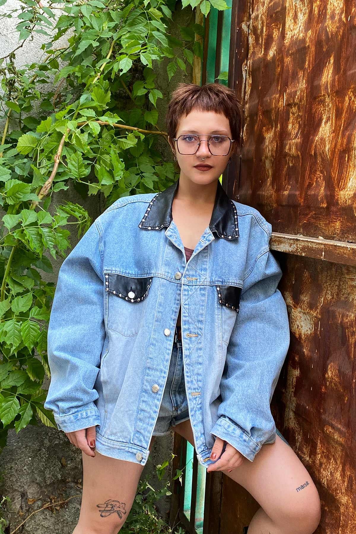 Vintage Deri Yaka Oversize Kot Ceket