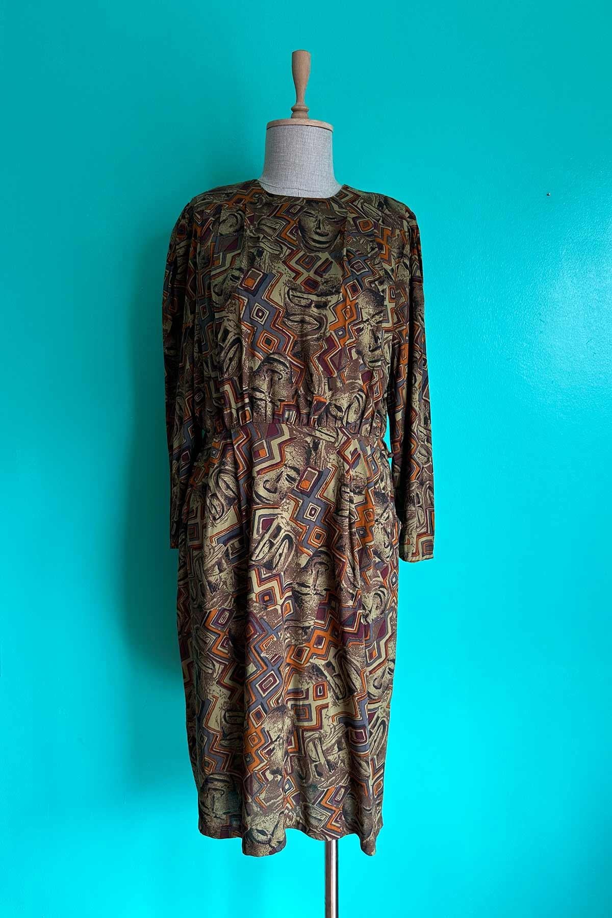 Vintage Desenli Cepli Viskon Elbise