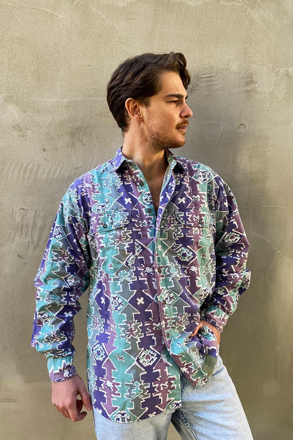 Vintage Desenli Cotton Gömlek