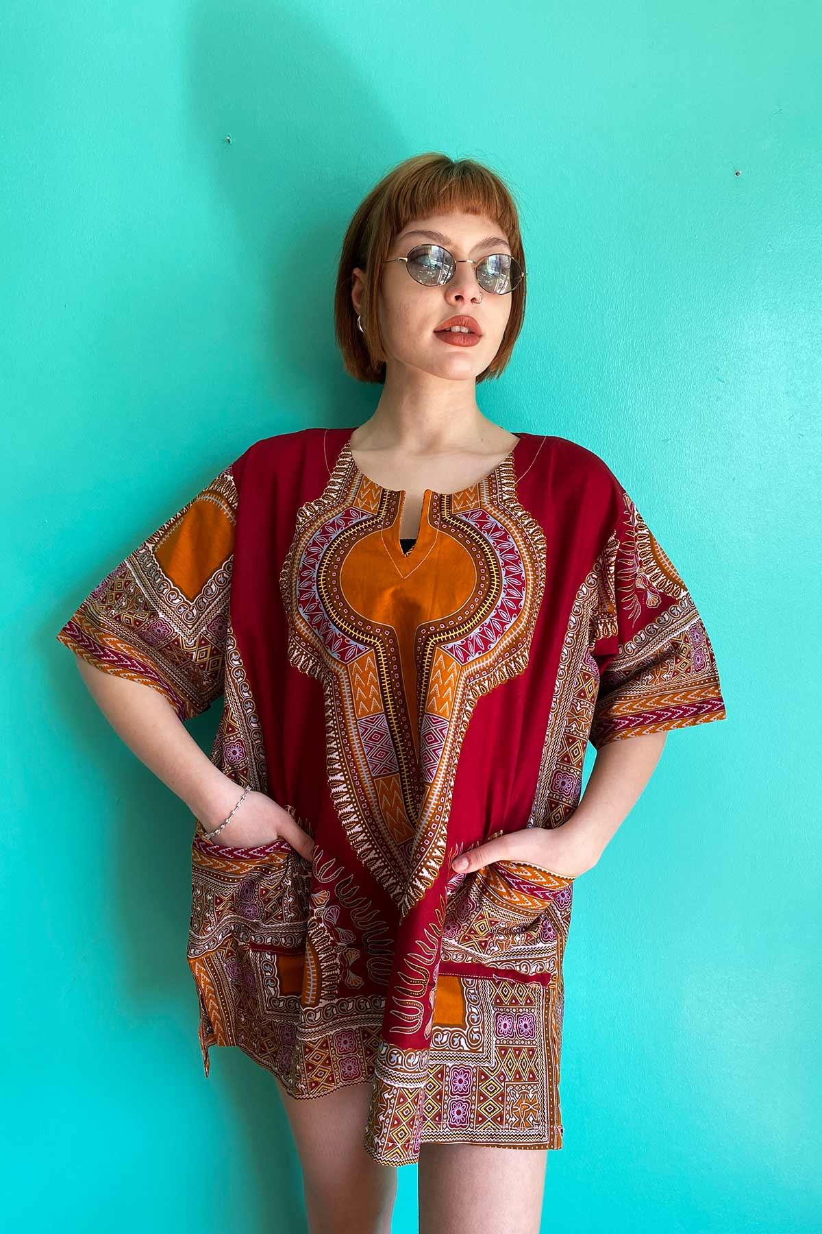 Vintage Desenli Etnik Bluz